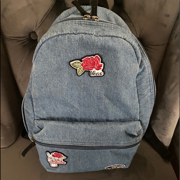 vans blue denim backpack